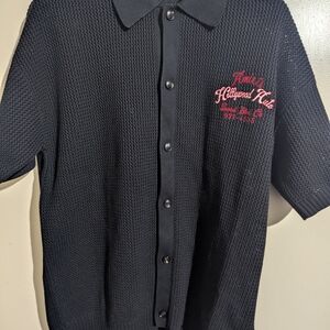AMIRI Black Knit Button Down Shirt with Red Embroidery